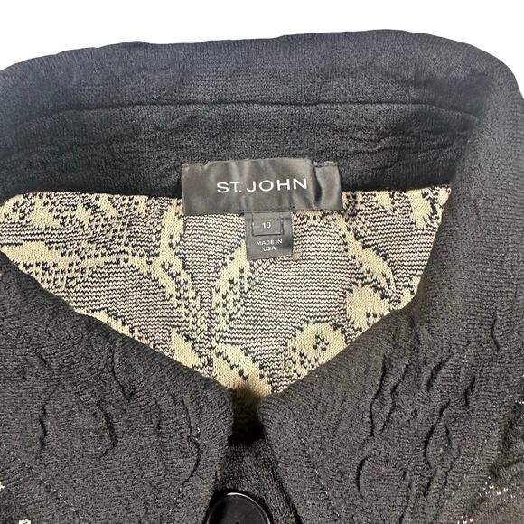 St. John Knit Blazer Jacket Black Cream 10 - Picture 5 of 7